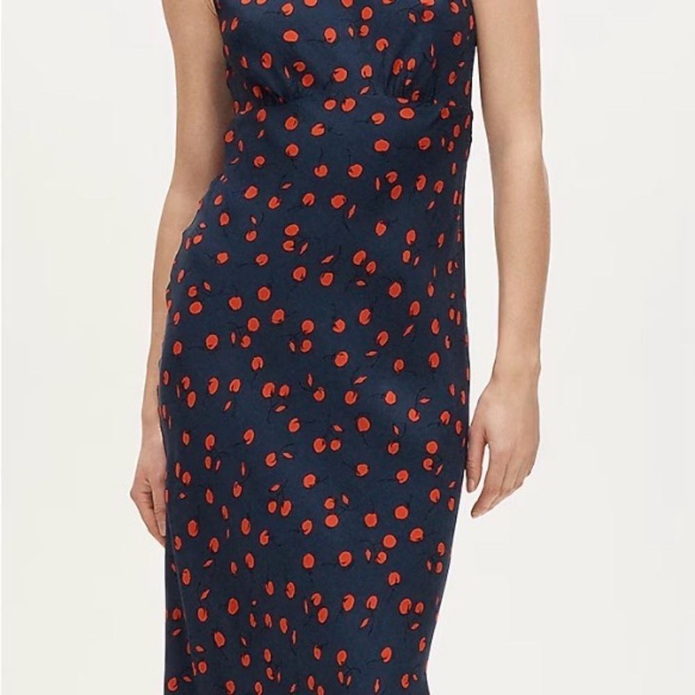 J Crew Navy Blue Slip Dress with Cherry Pattern